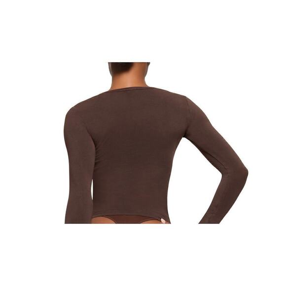 SKIMS New Vintage Long Sleeve Henley Top in Cocoa Brown NWT Size 2X - Picture 4 of 9